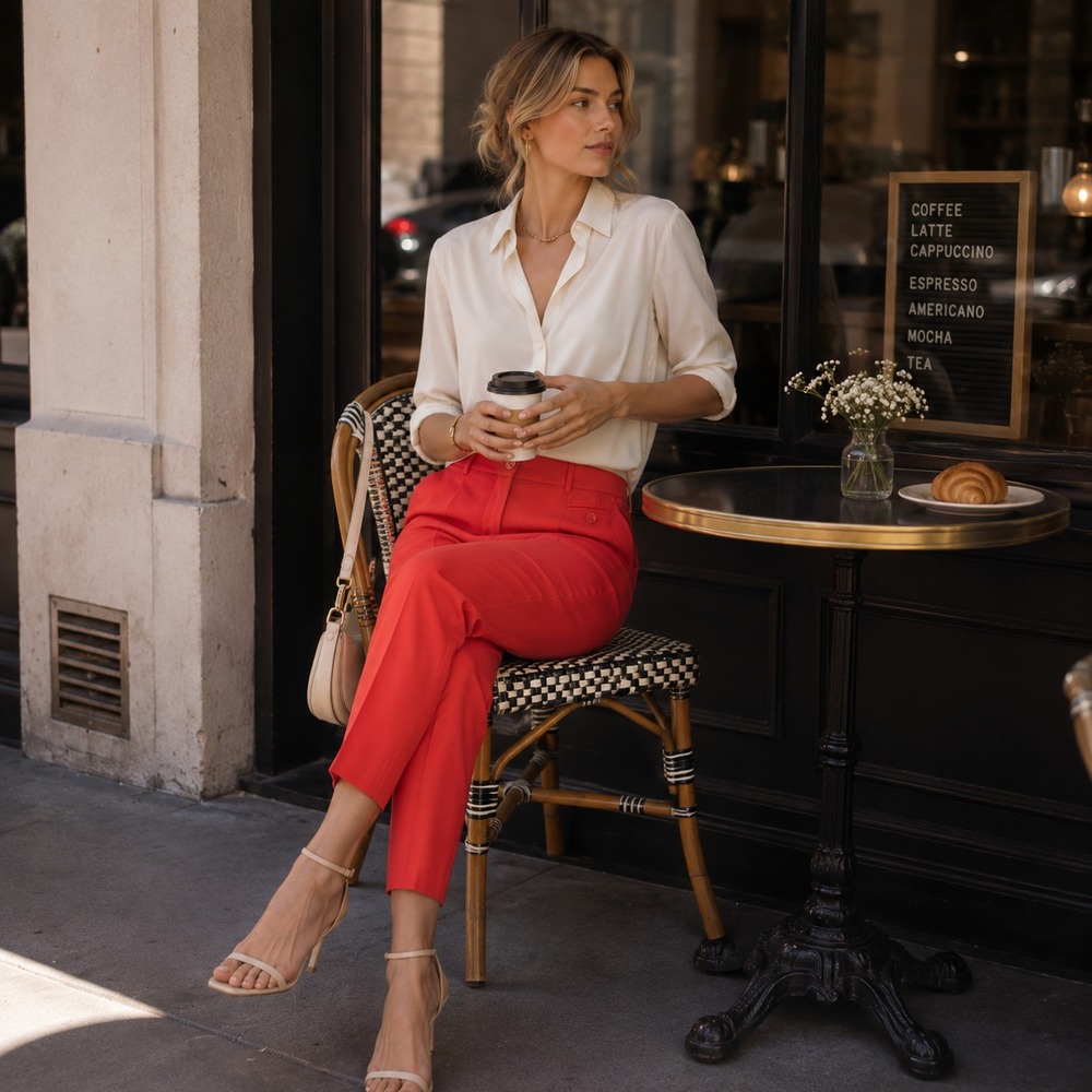 SANDRO STUDIO Women's Modern Fit Ankle Pants 10 Coral Stretch Preppy Trousers